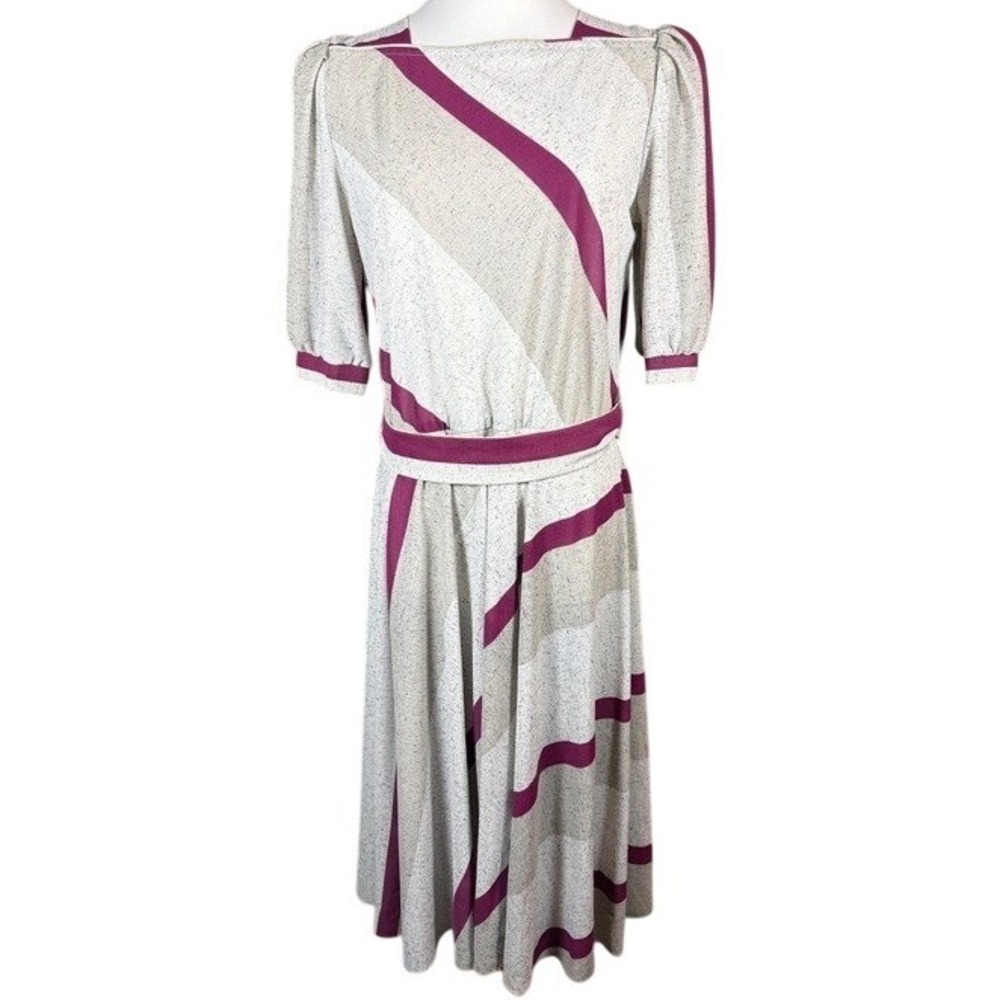 Vintage JM II New York Women Striped Maxi Dress Magenta Grey Size 14 Made in USA